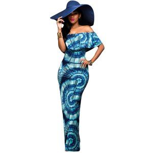 nwt Blue Swirls Off The Shoulder Maxi Dres…